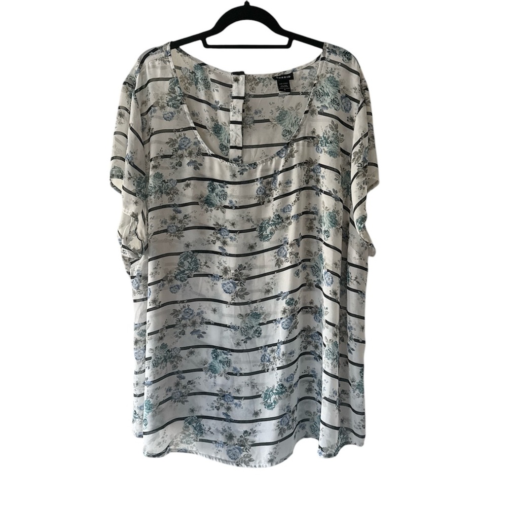 Torrid Striped Floral Sheer Back Buttons Top size 4X